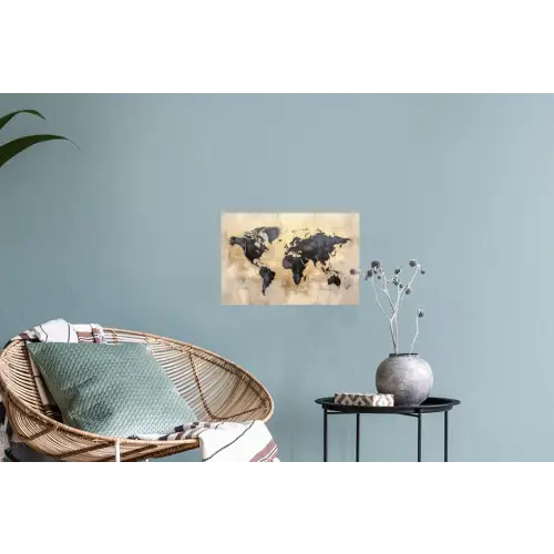 Wereldkaart - Goud - Zwart - Abstract Muursticker klein -plant