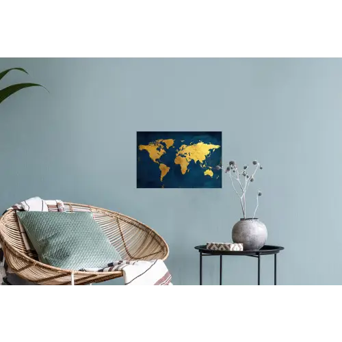 Wereldkaart - Goud - Donkerblauw Muursticker klein -plant