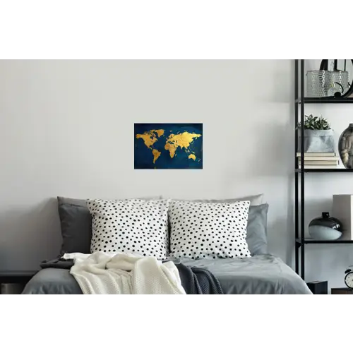 Wereldkaart - Goud - Donkerblauw Muursticker klein -slaapkamer