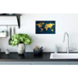 Wereldkaart - Goud - Donkerblauw Muursticker klein -keuken