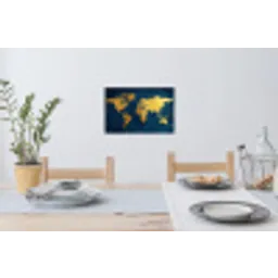 Wereldkaart - Goud - Donkerblauw Muursticker klein -eettafel