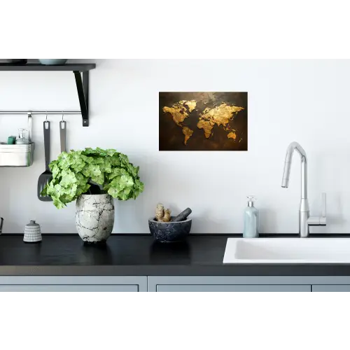 Wereldkaart - Goud - Roest Muursticker klein -keuken