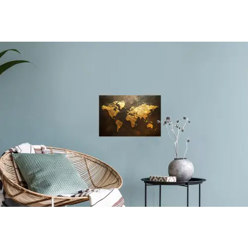Wereldkaart - Goud - Roest Muursticker klein -plant