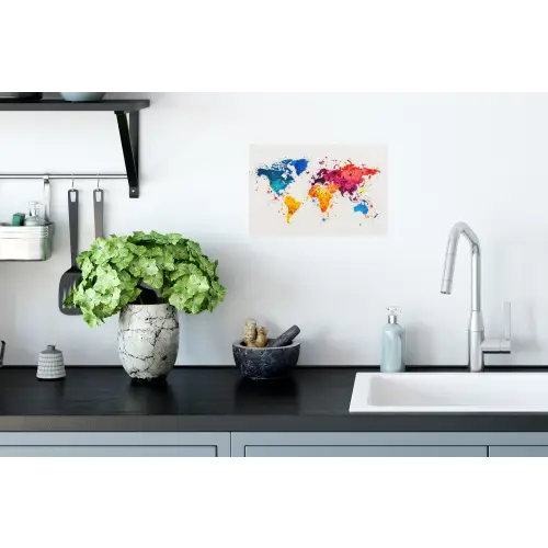 Wereldkaart - Graffiti - Kleurrijk Muursticker klein -keuken