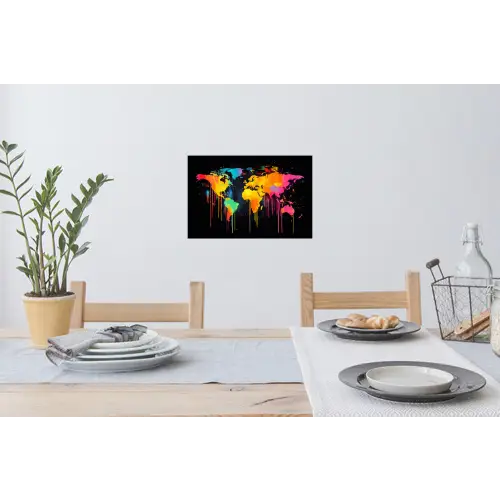 Wereldkaart - Verf - Kleurrijk - Graffiti - Wereld Muursticker klein -eettafel