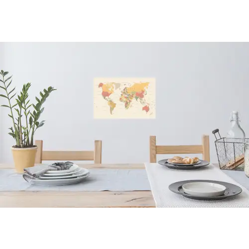 Wereldkaart - Realistisch - Beige Muursticker klein -eettafel