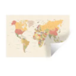 Wereldkaart - Realistisch - Beige Muursticker klein -3d