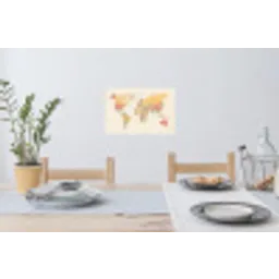 Wereldkaart - Realistisch - Beige Muursticker klein -eettafel