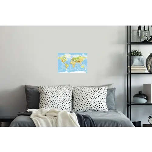 Wereldkaart - Staatkundig - Blauw - Aarde - Educatief Muursticker klein -slaapkamer