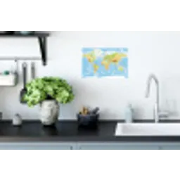 Wereldkaart - Staatkundig - Blauw - Aarde - Educatief Muursticker klein -keuken