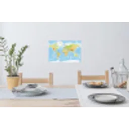 Wereldkaart - Staatkundig - Blauw - Aarde - Educatief Muursticker klein -eettafel