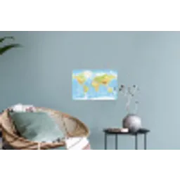Wereldkaart - Staatkundig - Blauw - Aarde - Educatief Muursticker klein -plant