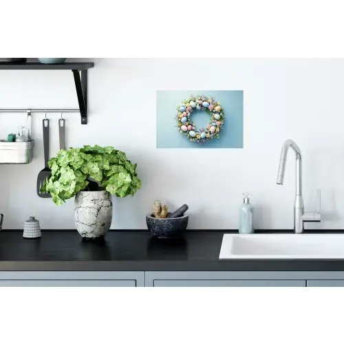 Krans - Eieren - Bloemen Muursticker klein -keuken