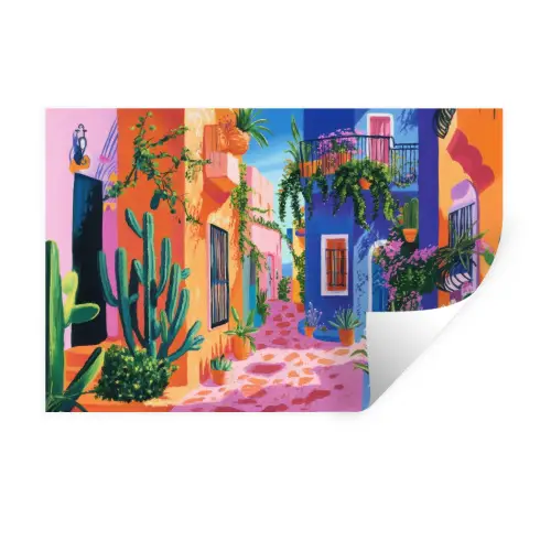 Geel - Blauw - Oranje - Huis Muursticker klein -3d