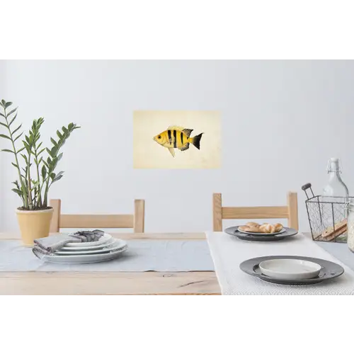 Geel - Vis - Strepen - Tropisch Muursticker klein -eettafel