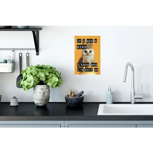 Geel - Uil - Vogel - Decoratie Muursticker klein -keuken