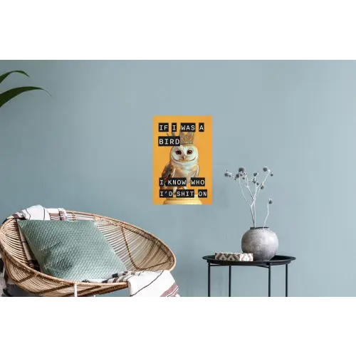 Geel - Uil - Vogel - Decoratie Muursticker klein -plant