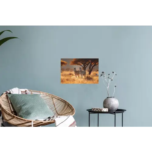Zebra's - Savannelandschap - Gras Muursticker klein -plant